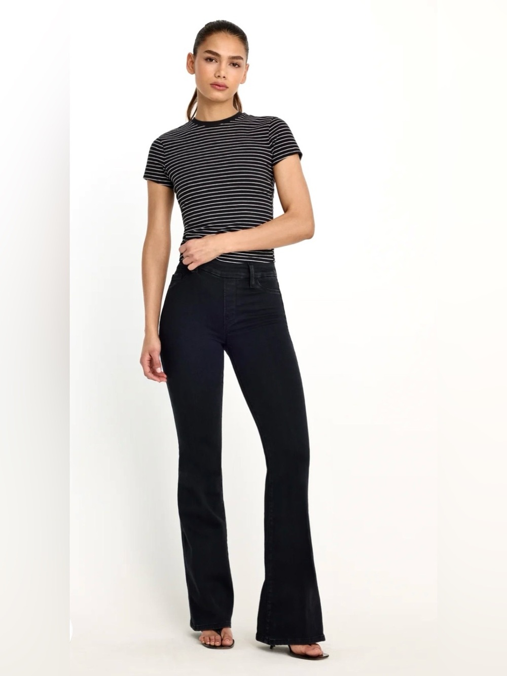 Good American Power Stretch Pull-On Flare Jeans Black XL
